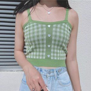 New Green & White Medium Gingham Top Tank Top